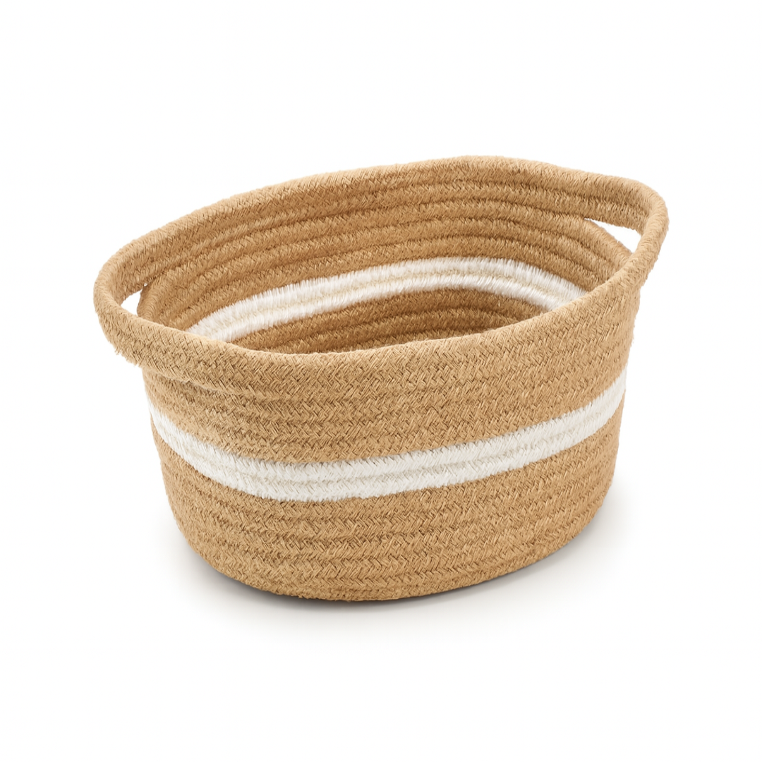Lyra Jute & Cotton Oval Basket – White Line Design