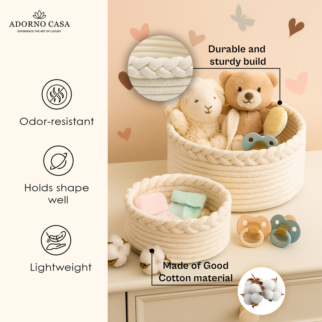 Cotton Basket – Braided border Set of 2