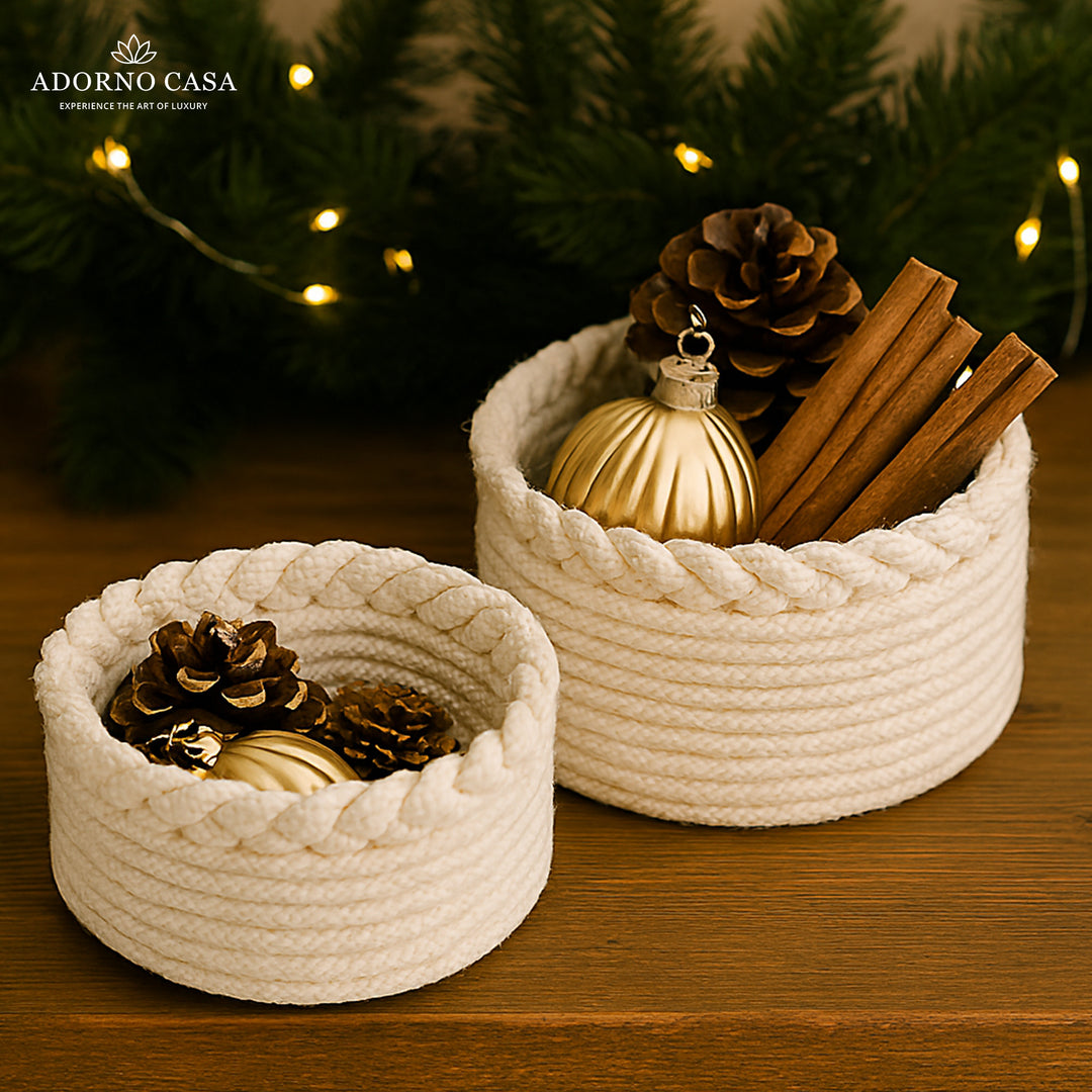 Cotton Basket – Braided border Set of 2