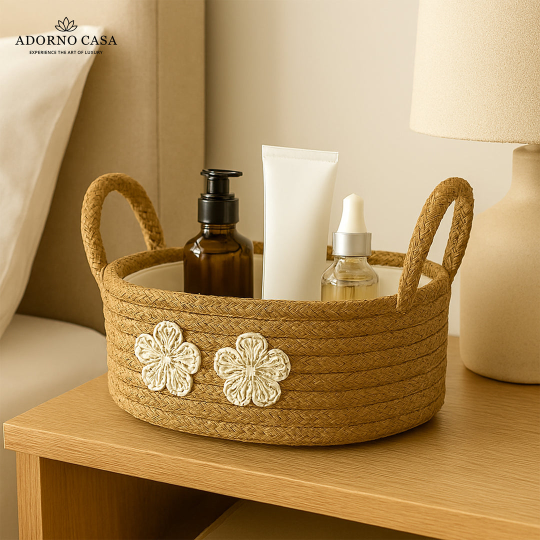 Nova Jute Basket with Bead Tassel & Fabric Lining