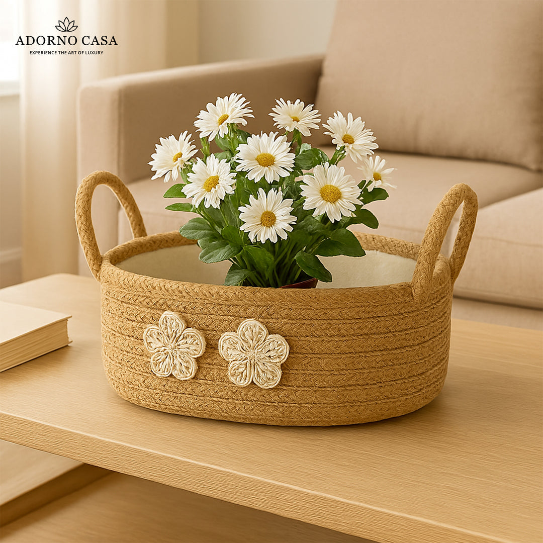 Nova Jute Basket with Bead Tassel & Fabric Lining