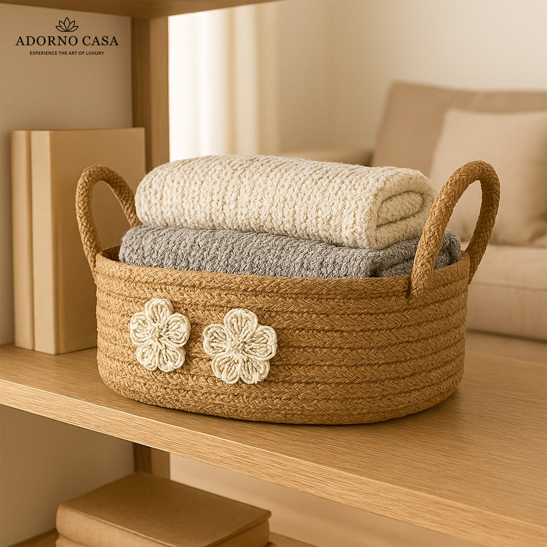 Nova Jute Basket with Bead Tassel & Fabric Lining