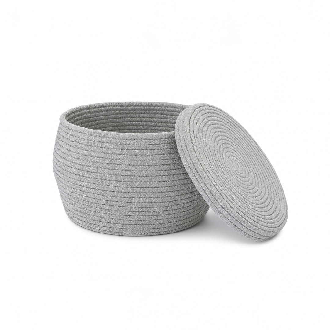 Luna Cotton Grey Bulbous Basket with Lid