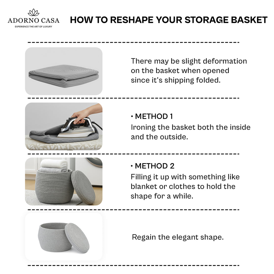 Luna Cotton Grey Bulbous Basket with Lid