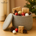 Load image into Gallery viewer, Luna Cotton Grey Bulbous Basket with Lid
