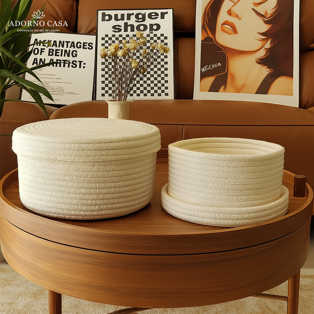 Luxe Cotton Serenity Basket with Lid – Set of 2