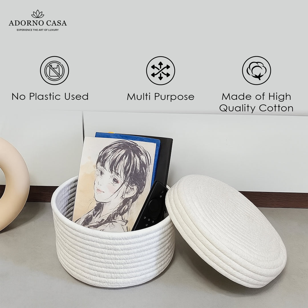 Luxe Cotton Serenity Basket with Lid – Set of 2