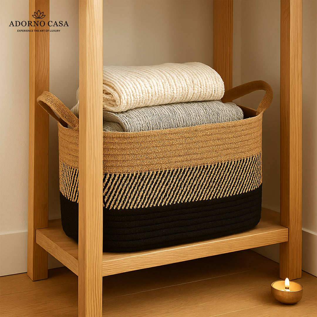 Arden Rectangular Jute & Cotton Utility Basket