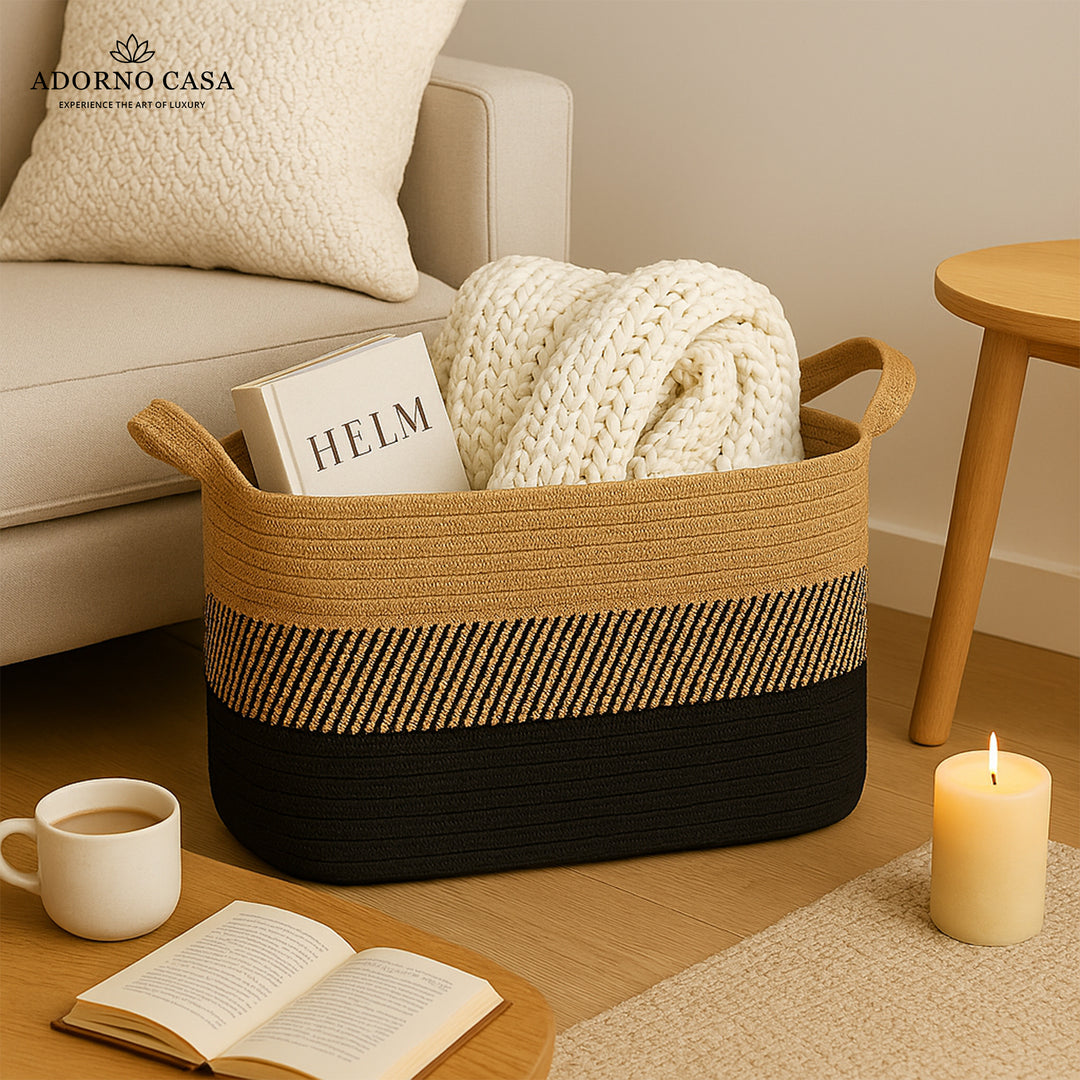 Arden Rectangular Jute & Cotton Utility Basket