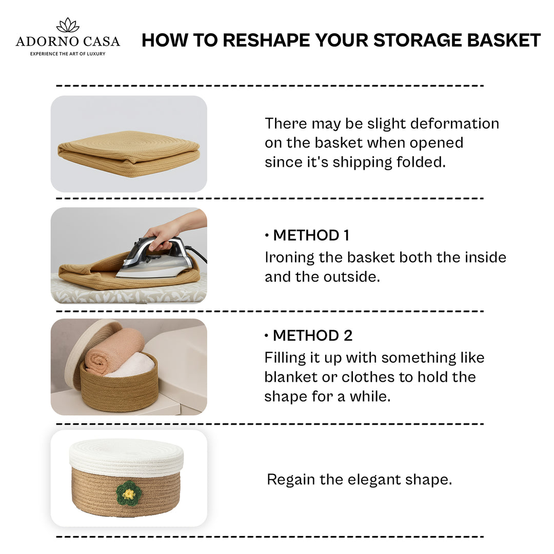 Beige Bloom Jute & Cotton Basket with Lid – Set of 2