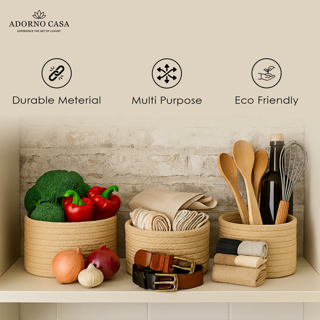 Arden Jute Round Basket – Nature Set of 3