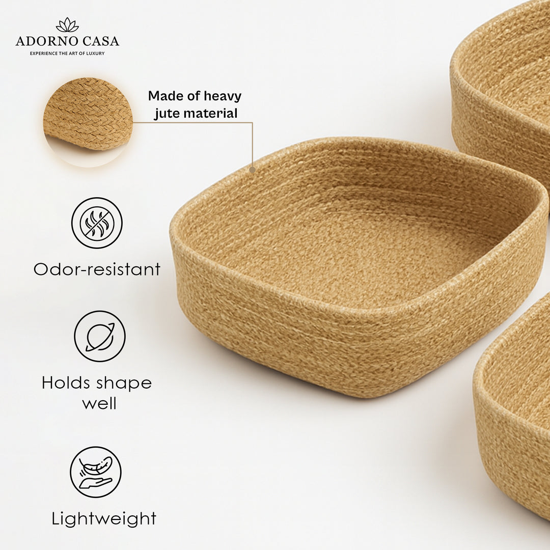 Terra Woven Rectangle Jute Basket – Set of 3