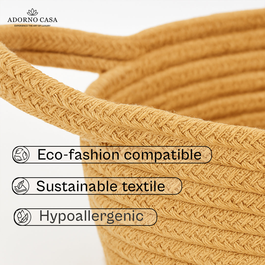 Oria Jute-Cotton Basket – Brown Handle Set of 3