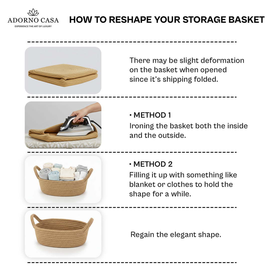 Oria Jute-Cotton Basket – Brown Handle Set of 3