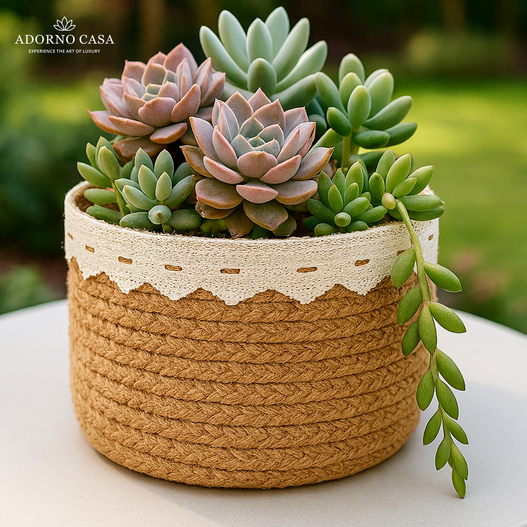 Eden Lace Charm Jute Basket