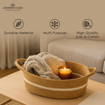 Load image into Gallery viewer, Lyra Jute &amp; Cotton Oval Basket – White Line Design