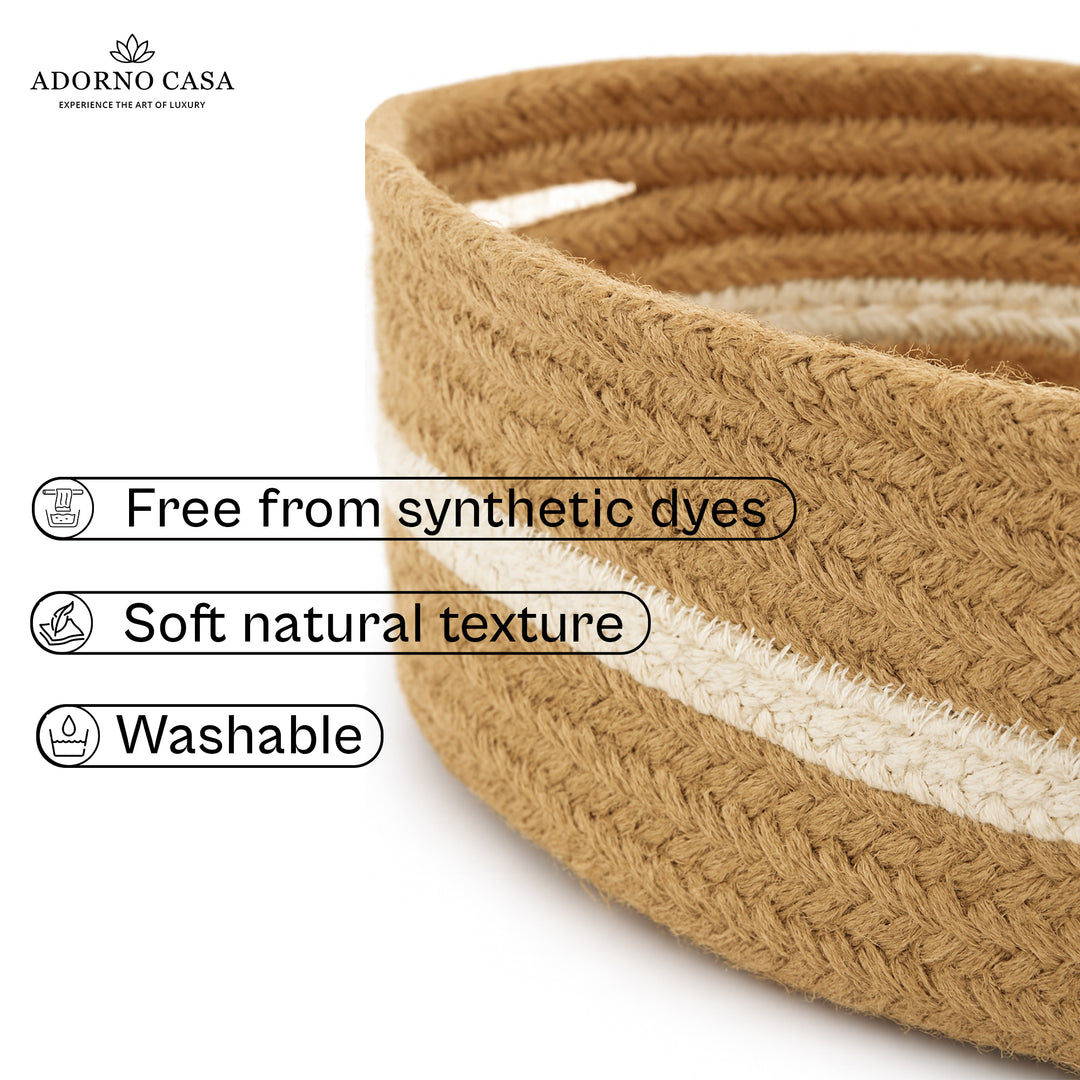 Lyra Jute & Cotton Oval Basket – White Line Design