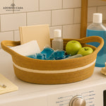 Load image into Gallery viewer, Lyra Jute &amp; Cotton Oval Basket – White Line Design