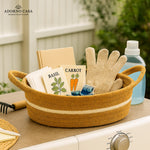 Load image into Gallery viewer, Lyra Jute &amp; Cotton Oval Basket – White Line Design