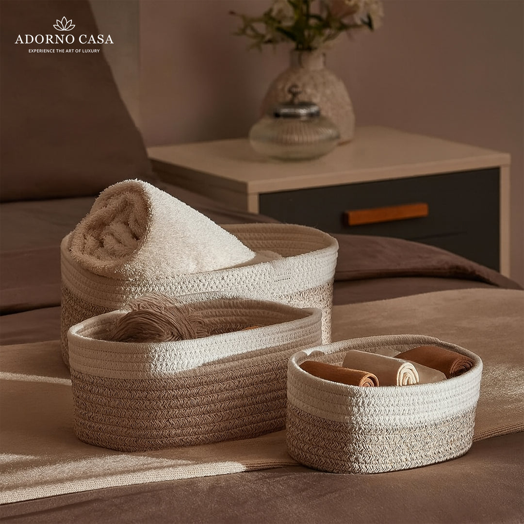 Mila Rectangle Organizer Basket Cotton Weave Set of 3