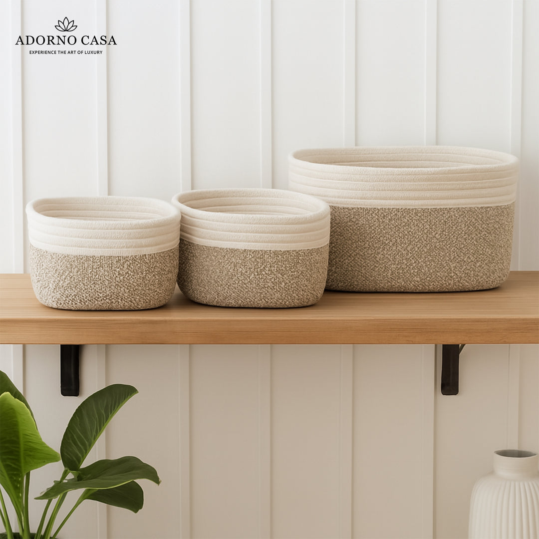 Mila Rectangle Organizer Basket Cotton Weave Set of 3