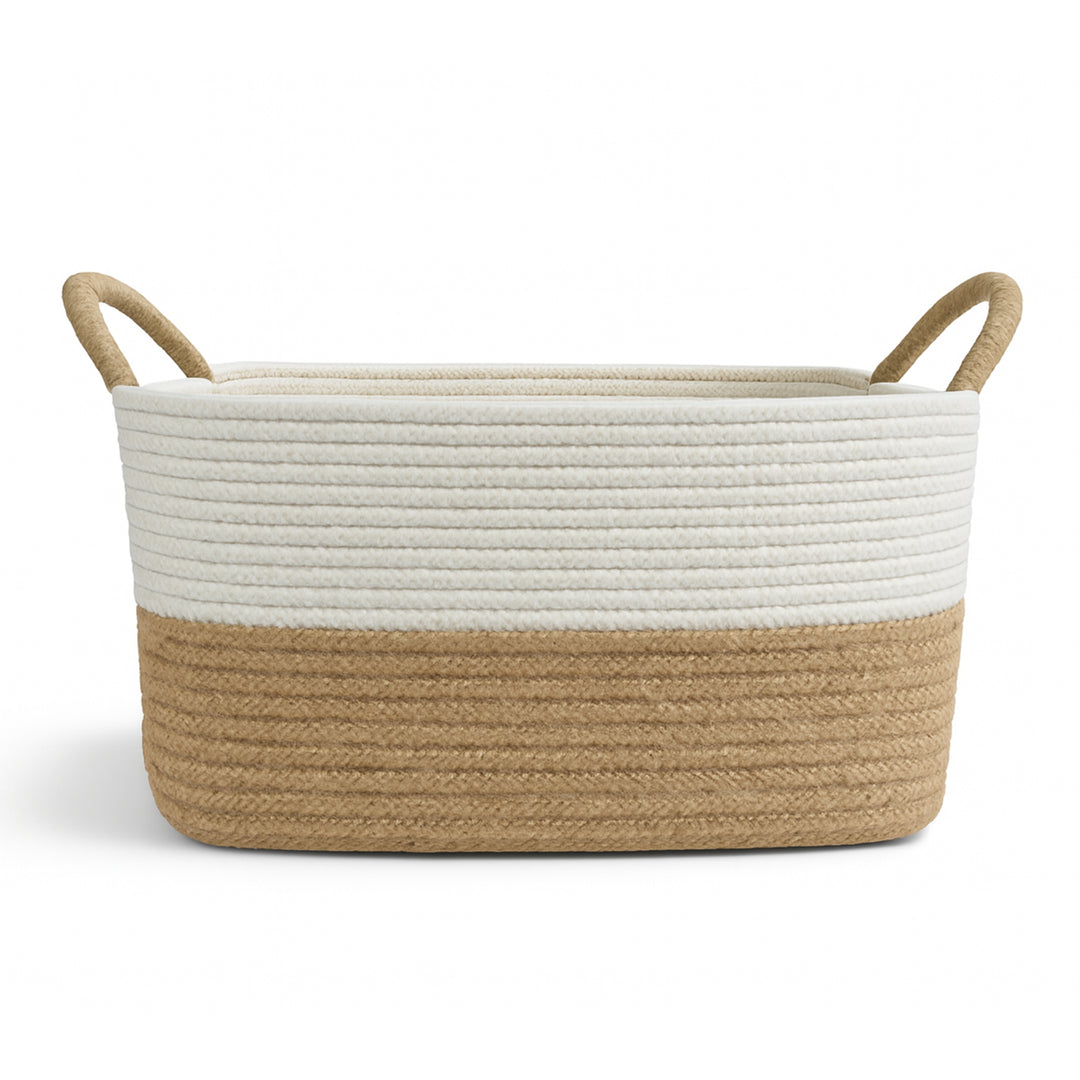 Raya Recta Jute & Cotton Basket – Brown Handle