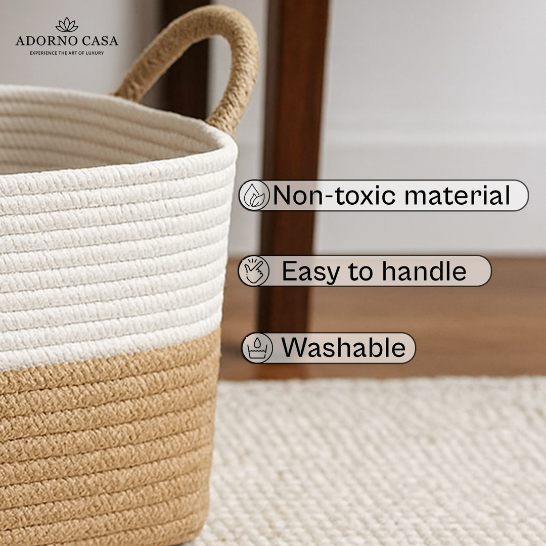 Raya Recta Jute & Cotton Basket – Brown Handle