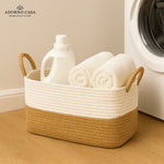 Load image into Gallery viewer, Raya Recta Jute &amp; Cotton Basket – Brown Handle
