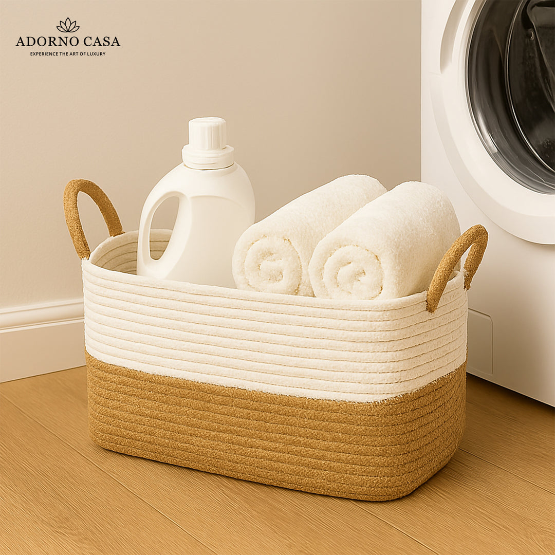 Raya Recta Jute & Cotton Basket – Brown Handle