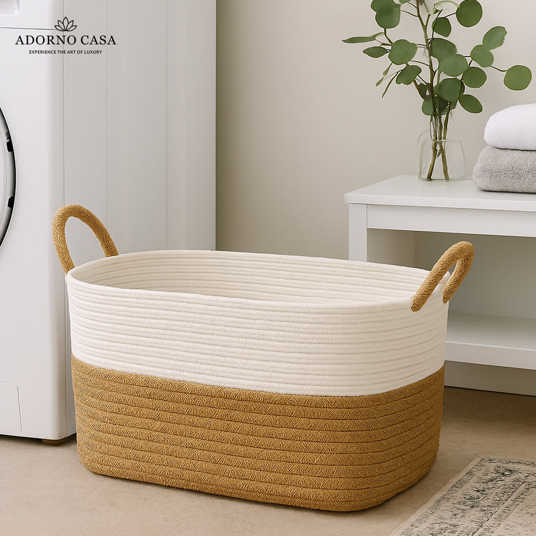 Raya Recta Jute & Cotton Basket – Brown Handle