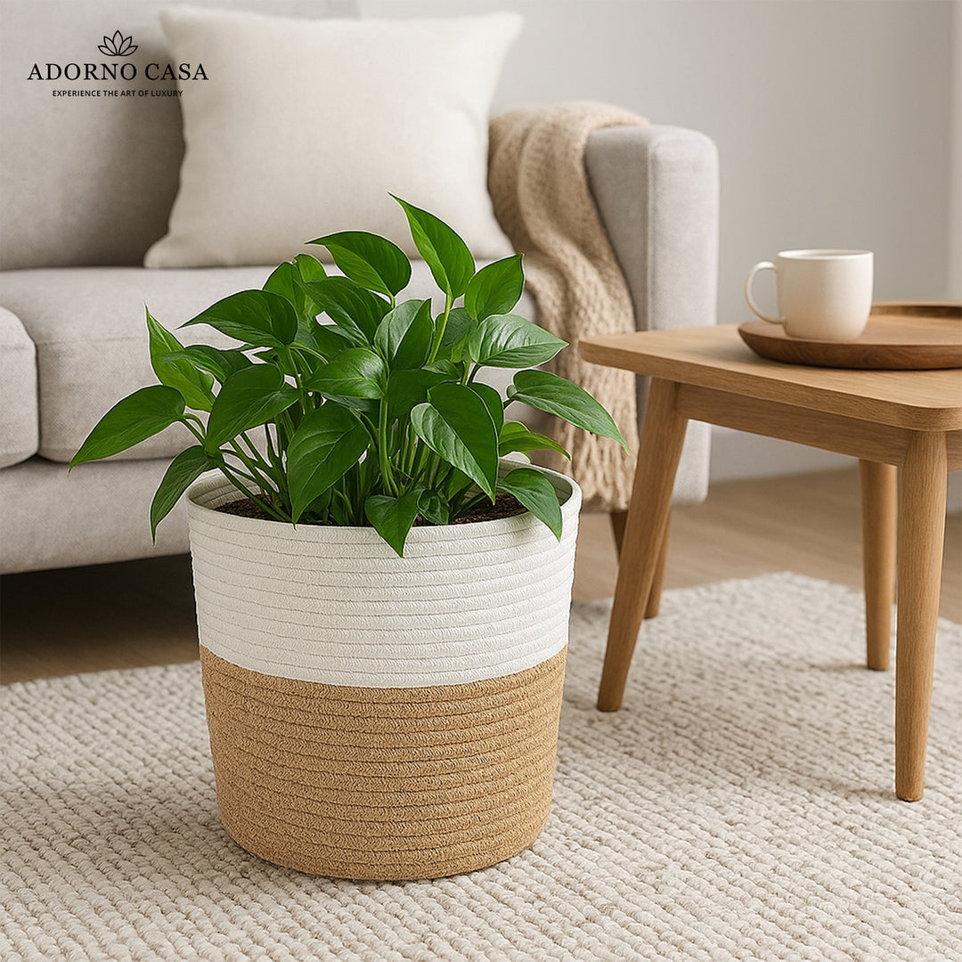 Sienna Jute & Cotton Basket – Beige Whisper