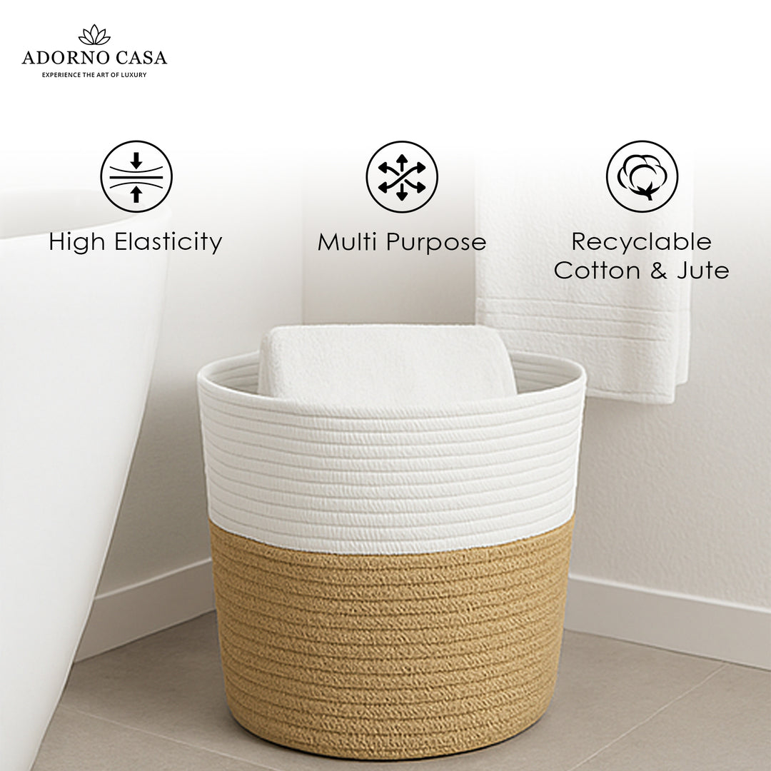 Sienna Jute & Cotton Basket – Beige Whisper
