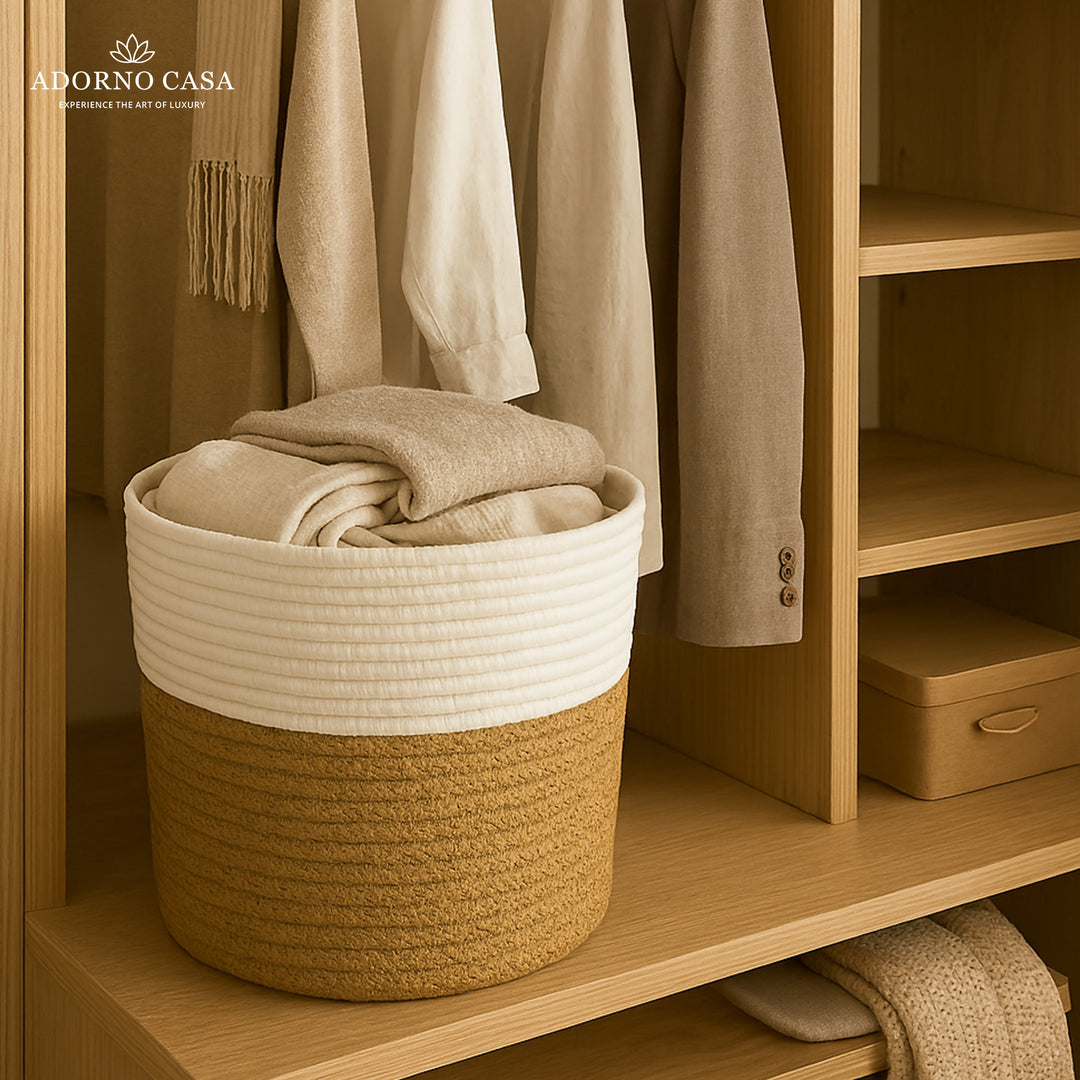 Sienna Jute & Cotton Basket – Beige Whisper