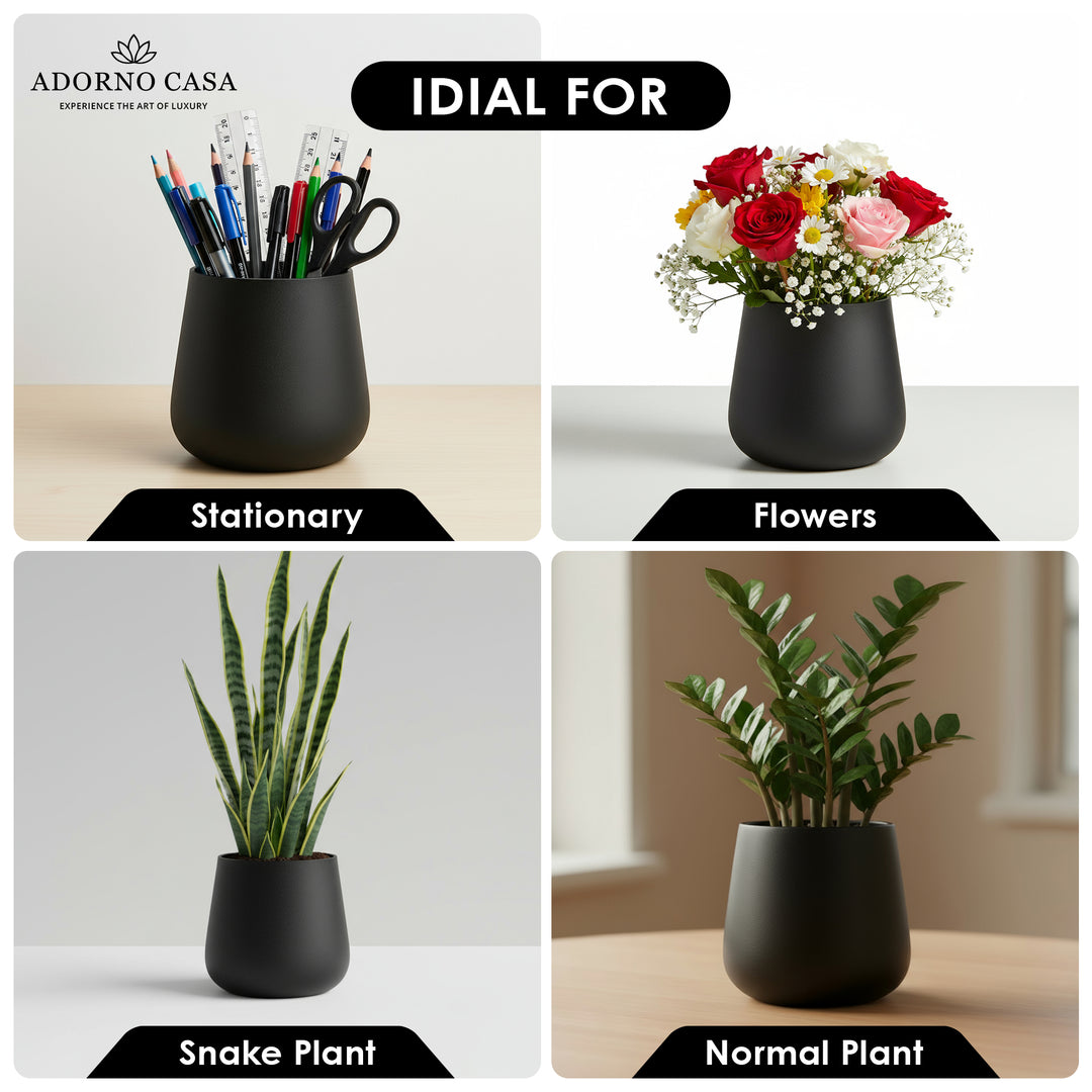 Noire Sculpt Matte Powder-Coated Metal Vase