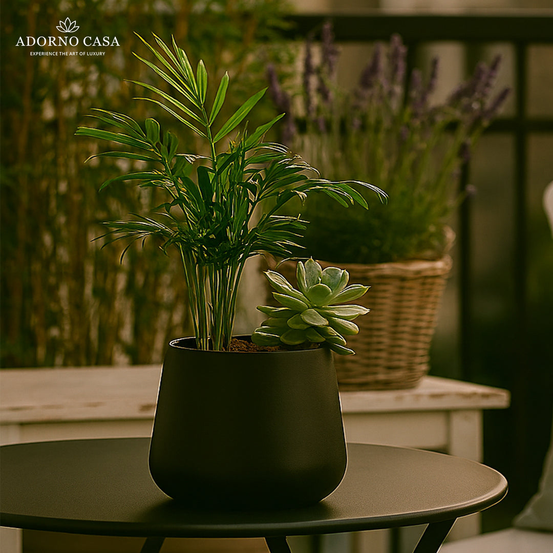 Noire Sculpt Matte Powder-Coated Metal Vase