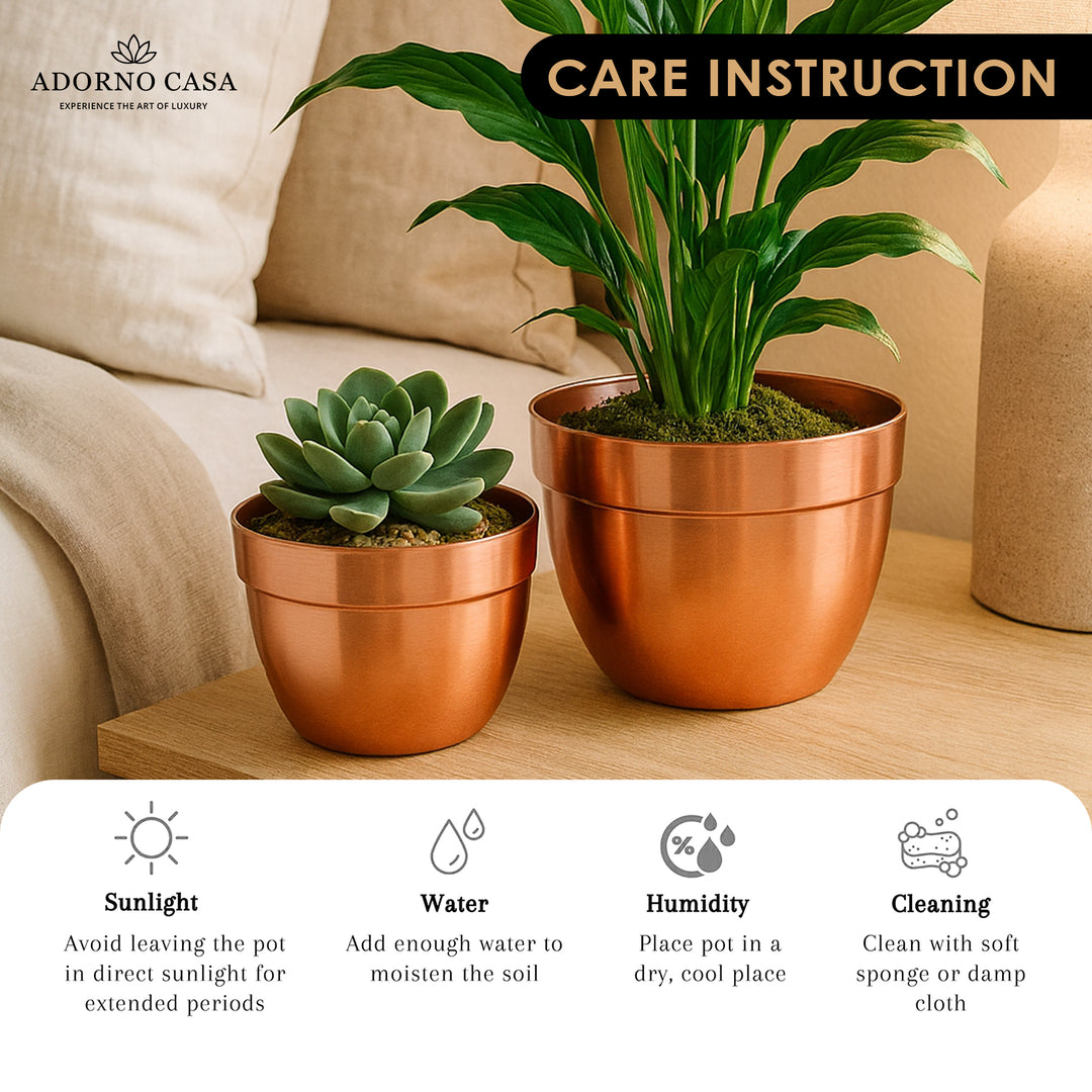 Solis Curved Metallic Finish Metal Planter Set of 2