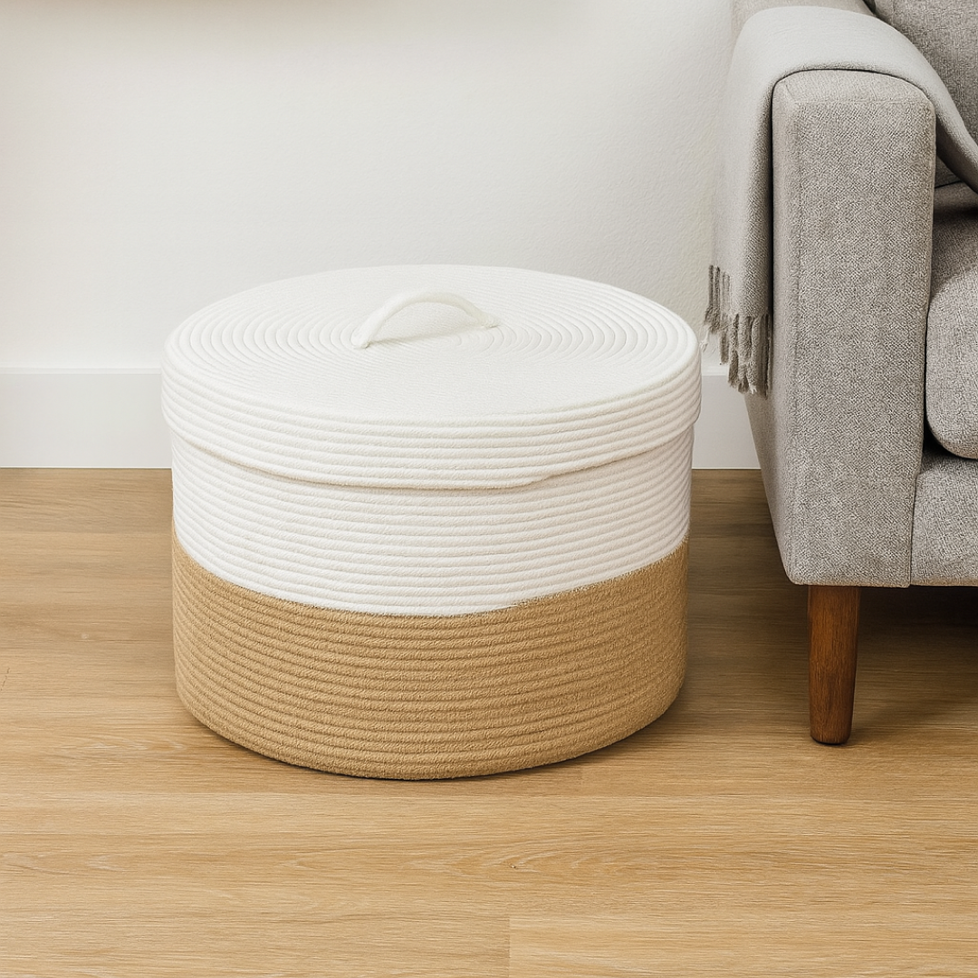 Sienna Jute & Cotton Lid Basket – Natural Blend