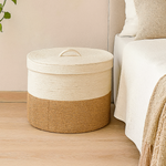 Load image into Gallery viewer, Sienna Jute &amp; Cotton Lid Basket – Natural Blend