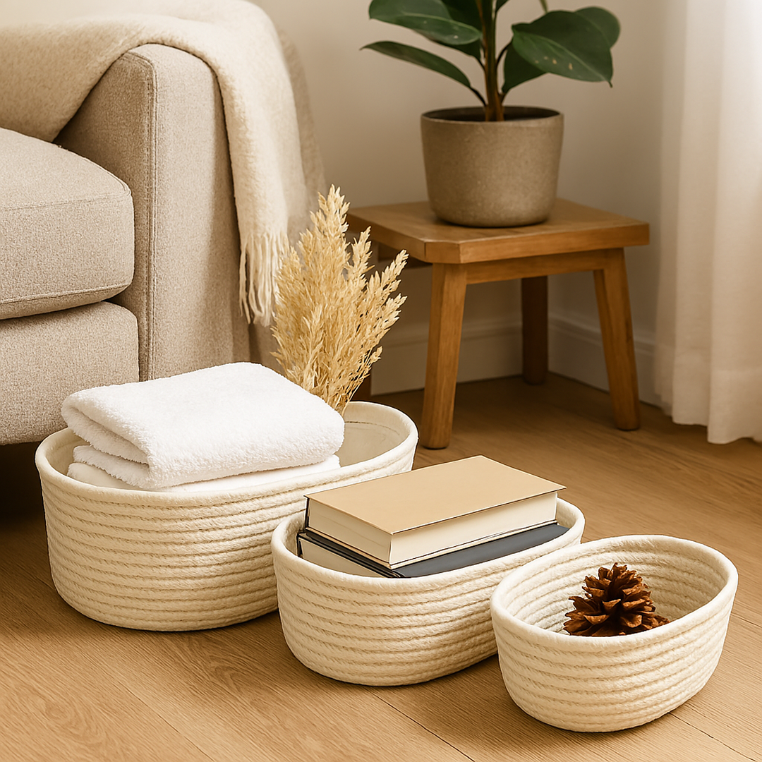 Nora Cotton Oval Classic Basket – Set of 3