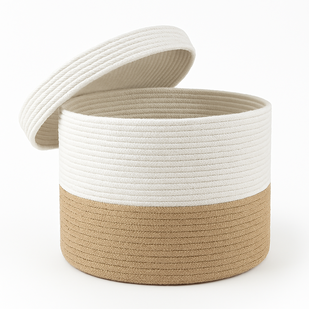 Sienna Jute & Cotton Lid Basket – Natural Blend