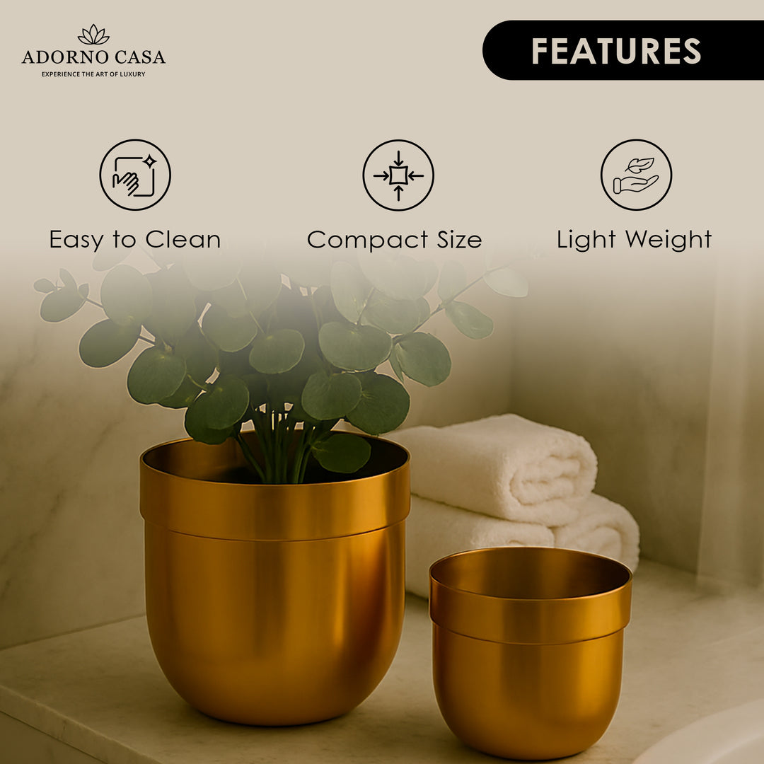 Solis Curved Metallic Finish Metal Planter Set of 2