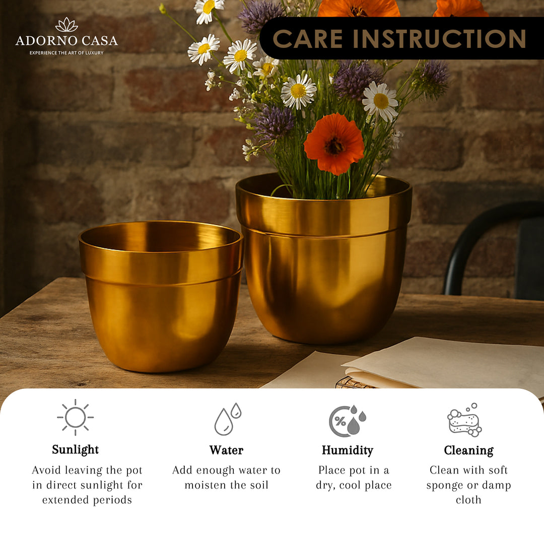 Solis Curved Metallic Finish Metal Planter Set of 2