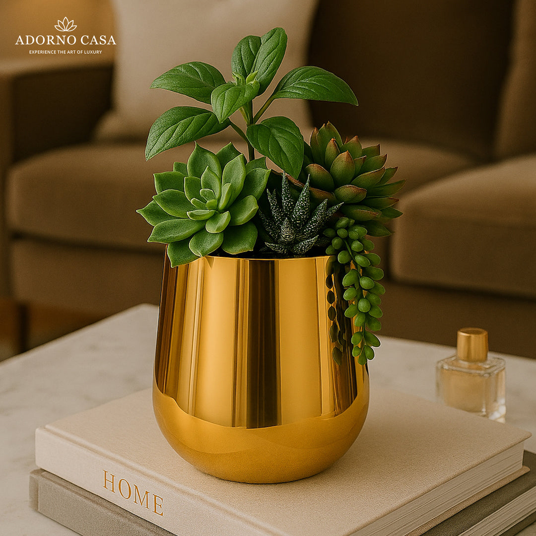 Lustre Gold Metallic Finish Accent Metal Vase