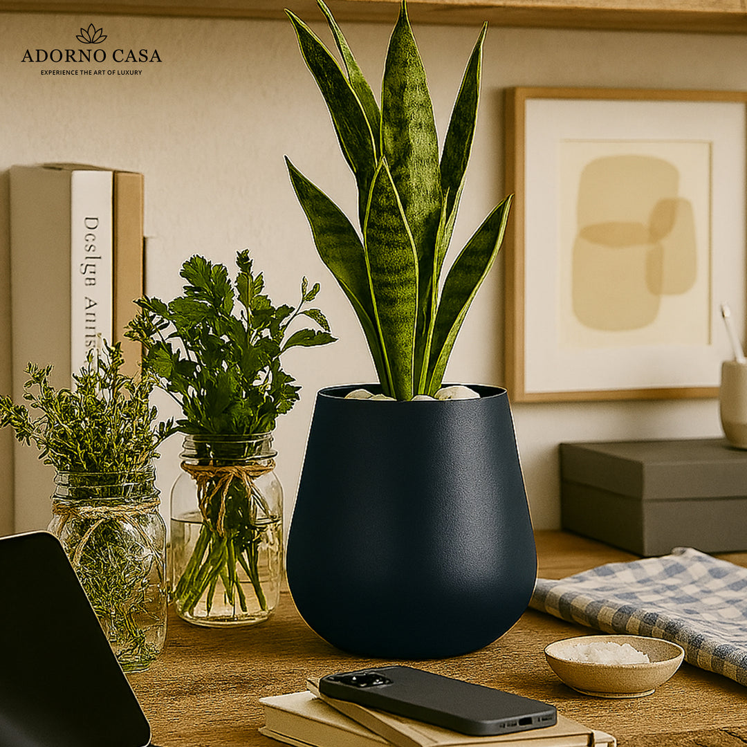 Noire Sculpt Matte Powder-Coated Metal Vase