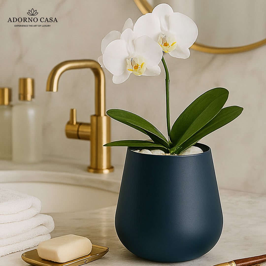 Noire Sculpt Matte Powder-Coated Metal Vase