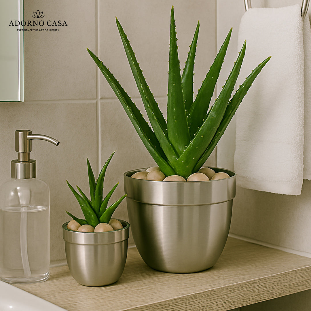 Solis Curved Metallic Finish Metal Planter Set of 2