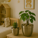 Load image into Gallery viewer, Solis Curved Metallic Finish Metal Planter Set of 2