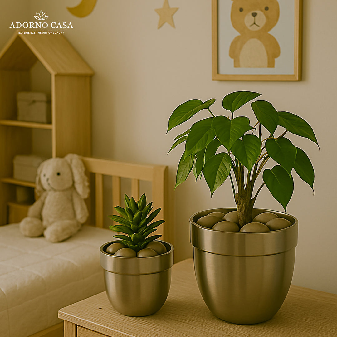 Solis Curved Metallic Finish Metal Planter Set of 2