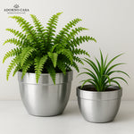 Load image into Gallery viewer, Solis Curved Metallic Finish Metal Planter Set of 2